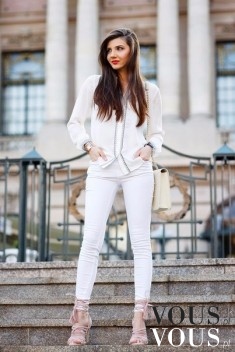 Biała stylizacja- obcisłe spodnie i koszula