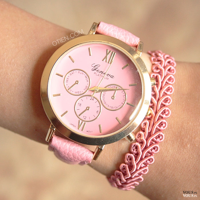 Zestaw OTIEN. zegarek różowy ażurowy i różowa koronkowa bransoletka. W zestawie taniej 25%, Zest ...