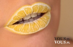 niezwykły makijaż ust, żółte usta, usta jak cytryna
