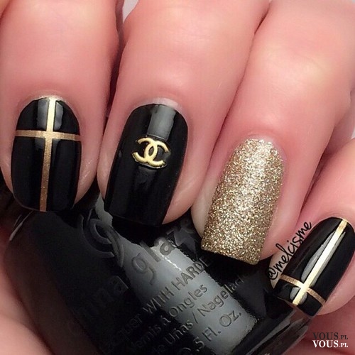 Lakiery do paznokci Chanel, złoto – czarny manicure