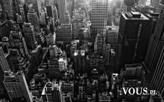 Nowy Jork z lotu ptaka, widok z góry na miasto, czarno-białe zdjęcie miasta
