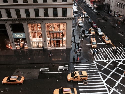 Nowojorska ulica z lotu ptaka, taxi w Nowym Jorku, New York