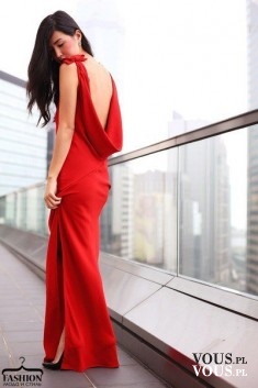 czerwona seksowna sukienka , długa sukienka, dekolt na plecach