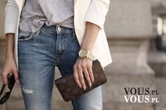 stylowy zegarek i dżinsy , elegancki zestaw
