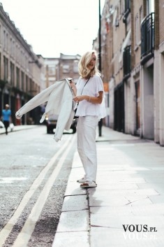 biała stylizacja, białe spodnie, luźna bluzka, biała bluzka