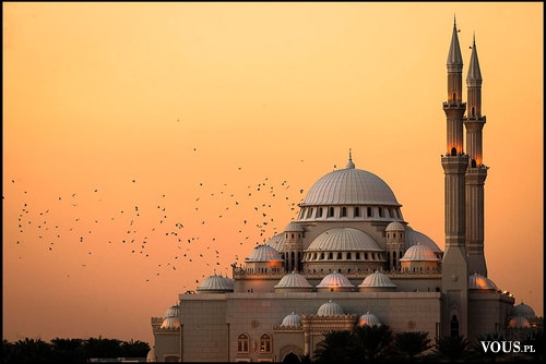 zachód słońca, minaret, meczet
