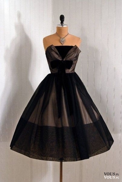Czarna rozkloszowana sukienka midi, piękna suknia wieczorowa bez ramiączek, sukienka retro