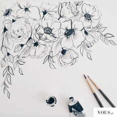 piękny obraz, czarne kwiaty, szkic