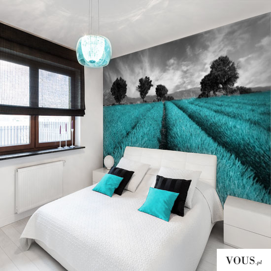 Lawendowe pola w kolorze turkusowym, świetna dekoracja do upiększenia sypialni.