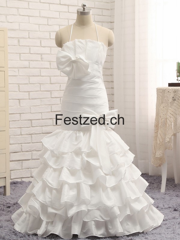 Weiß Halfter Blumen Taft Brautkleider – Festzed.CH