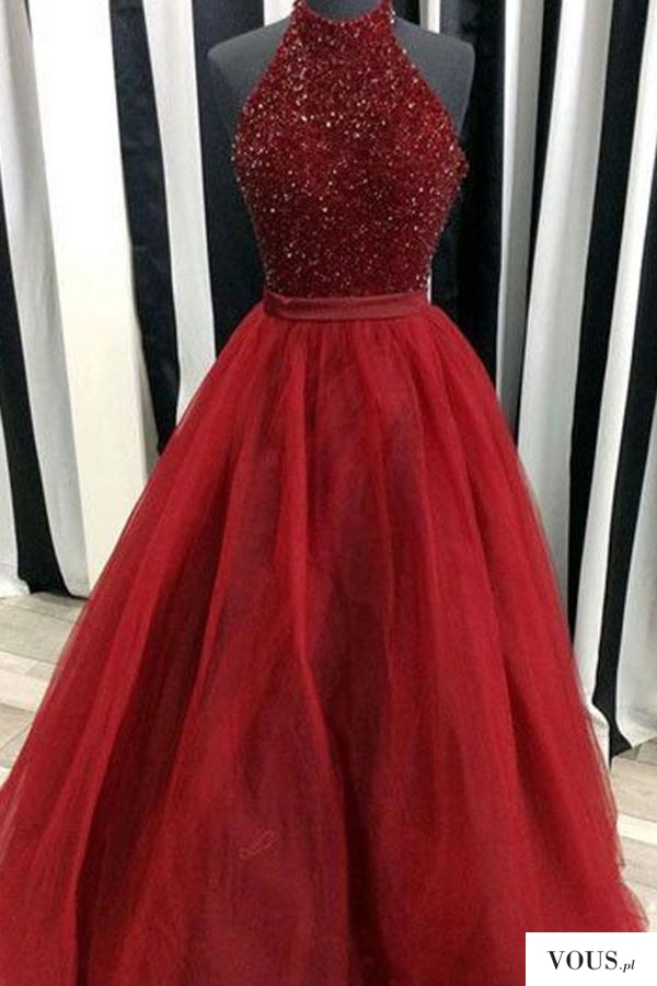 Cheap Red Ball Gown High Neck Sleeveless Floor-Length Beading Long Prom Dresses P564