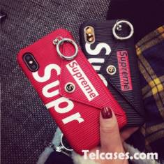 シュプリーム iphoneX/XSplusケース カード収納 iphone8/9ケース SUPREME 黒 赤 新品発売