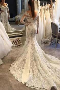 Romantic Deep V Neck With Lace Appliques Wedding Dresses W356 – Ombreprom