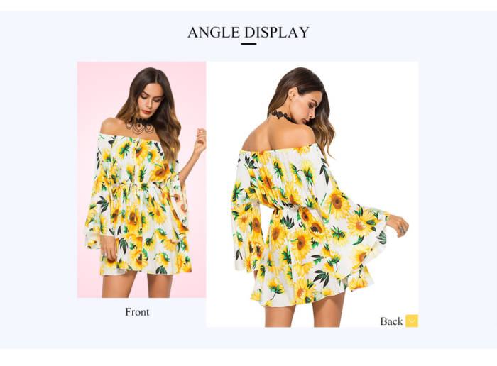 Dropshipping for Off The Shoulder Long Bell Sleeve Floral Print Tied Women Mini Dress to sell on ...