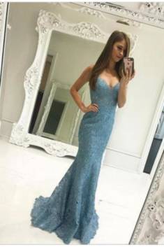 Gorgeous Trumpet V Neck Sleeveless Lace Appliques Prom Dress P689
– Ombreprom