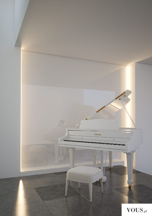 Stylowe oświetlenie kącika muzycznego w salonie z profilami LED od Klusdesign.pl